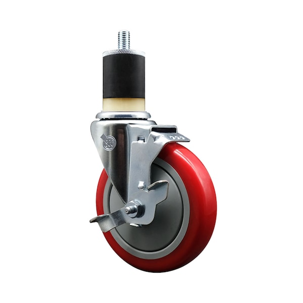 5'' Red Poly Swivel 1-7/8'' Expanding Stem Caster with Brake